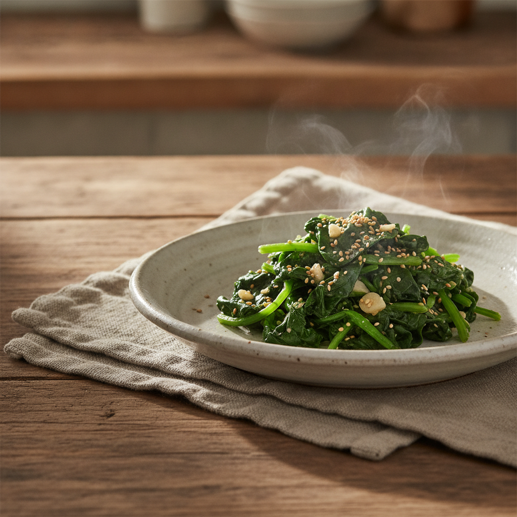 Lightly Seasoned Spinach Side Dish with Garlic and Sesame