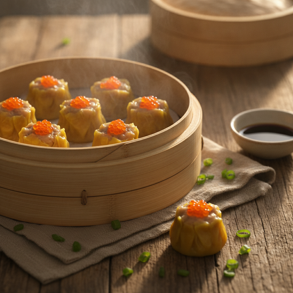 Siu Mai (烧卖): Cantonese Pork-Shrimp Dumplings with Roe Garnish