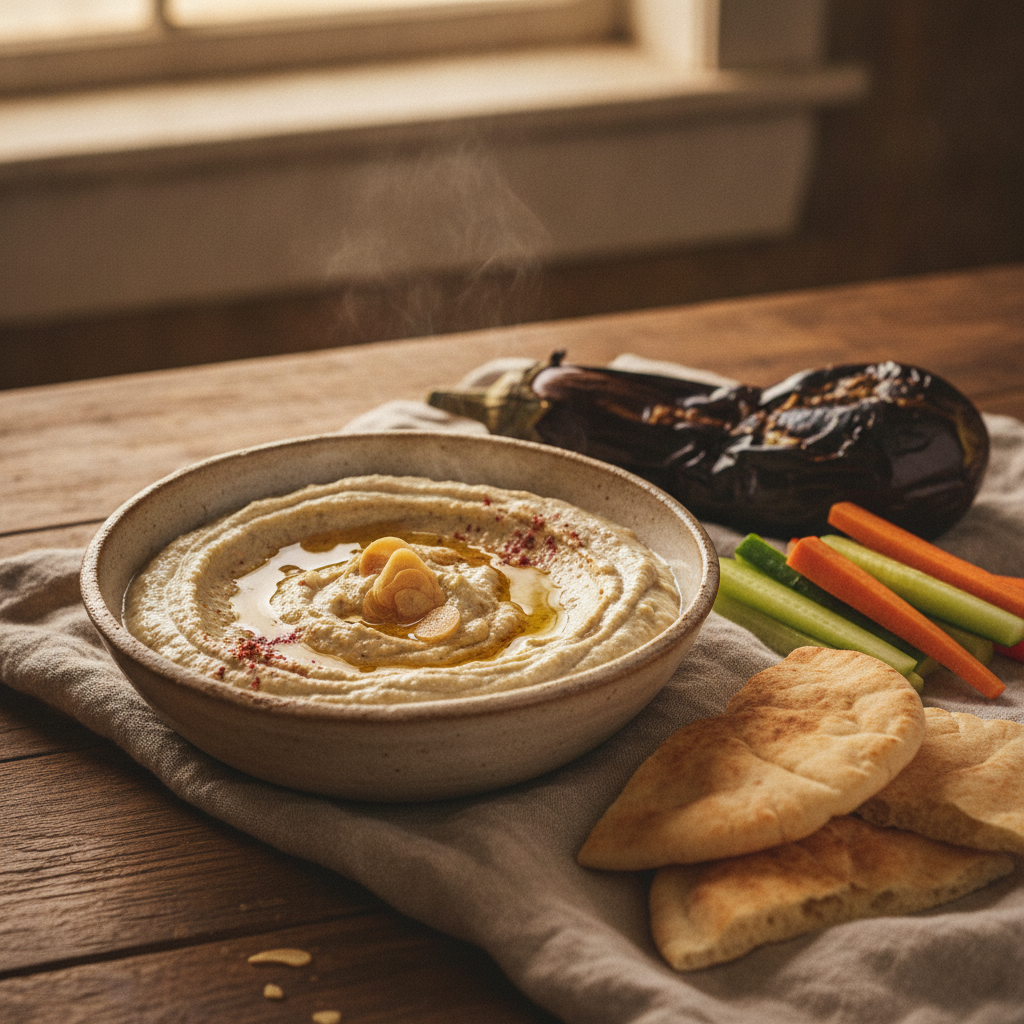 Smoky roasted eggplant dip with tahini and garlic
