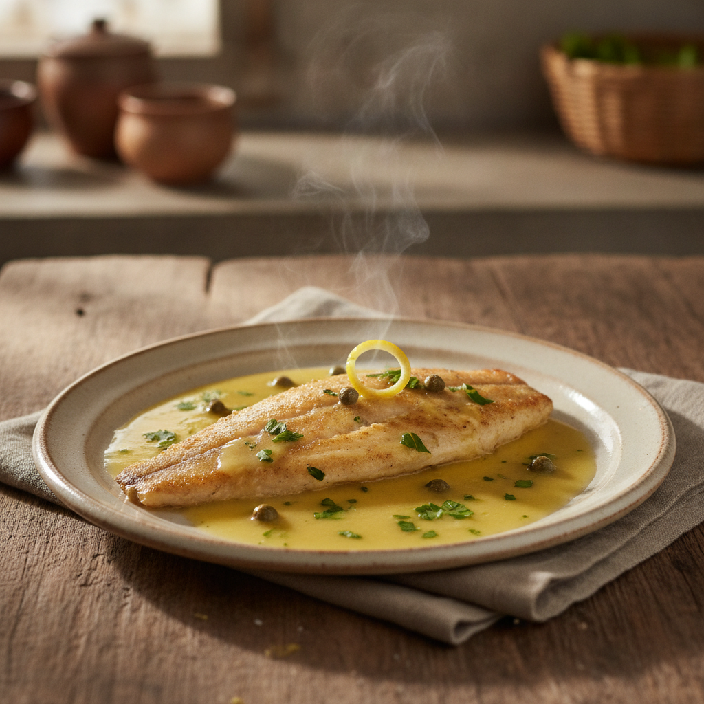 Delicate pan-fried sole with lemon butter sauce