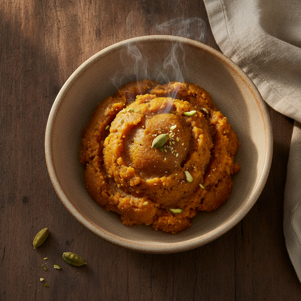 Sooji Halwa — semolina pudding with ghee and cardamom