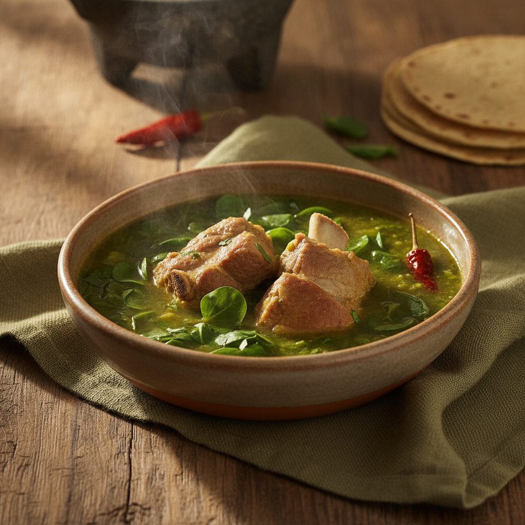 Sopa de Verdolagas: Pork and Purslane in Green Tomatillo Broth