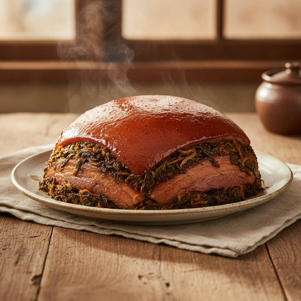 Mei Cai Kou Rou: Hakka Steamed Pork Belly with Preserved Mustard Greens
