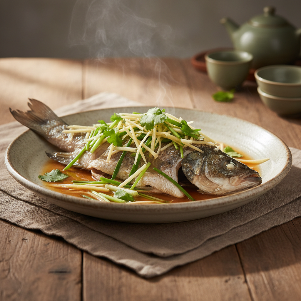 Steamed Sea Bass with Ginger and Scallion: Cantonese Restaurant Style