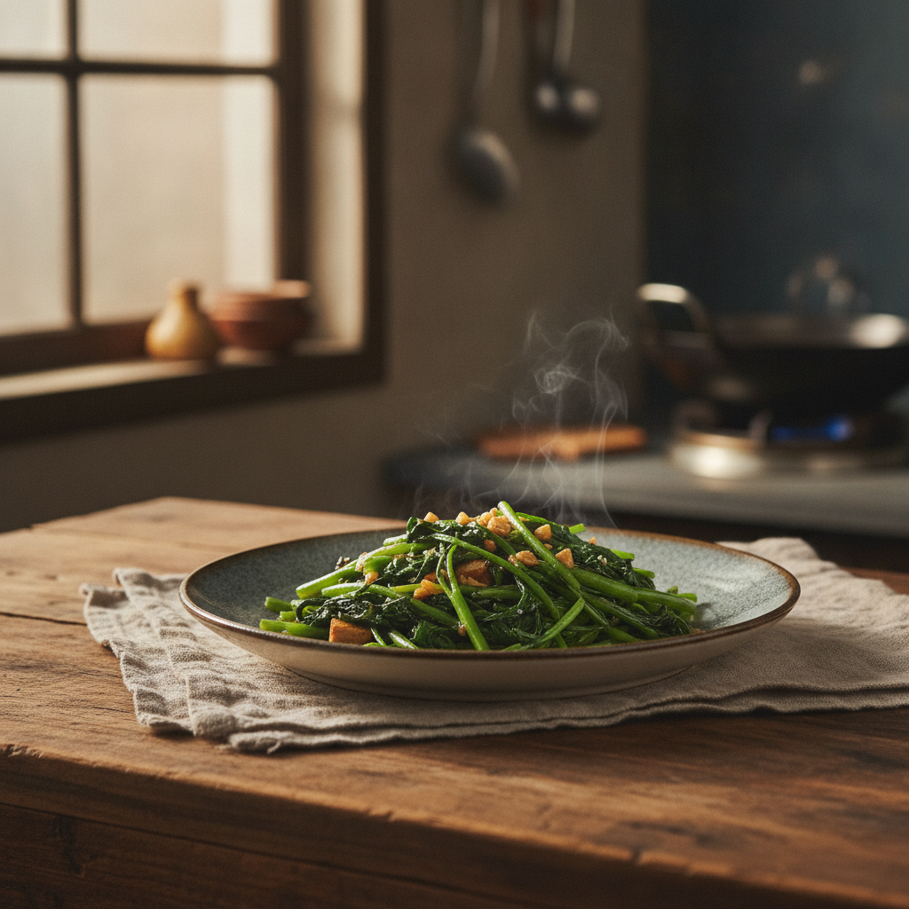 Stir-Fried Water Spinach with Garlic (空心菜) — Wok Hei in 90 Seconds
