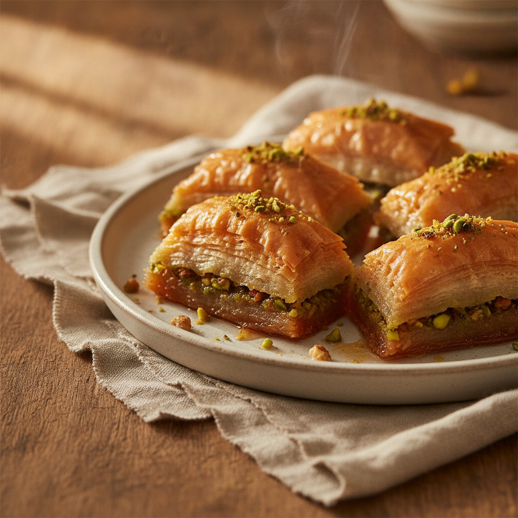 Sweet pastry layers with nuts, soaked in fragrant syrup