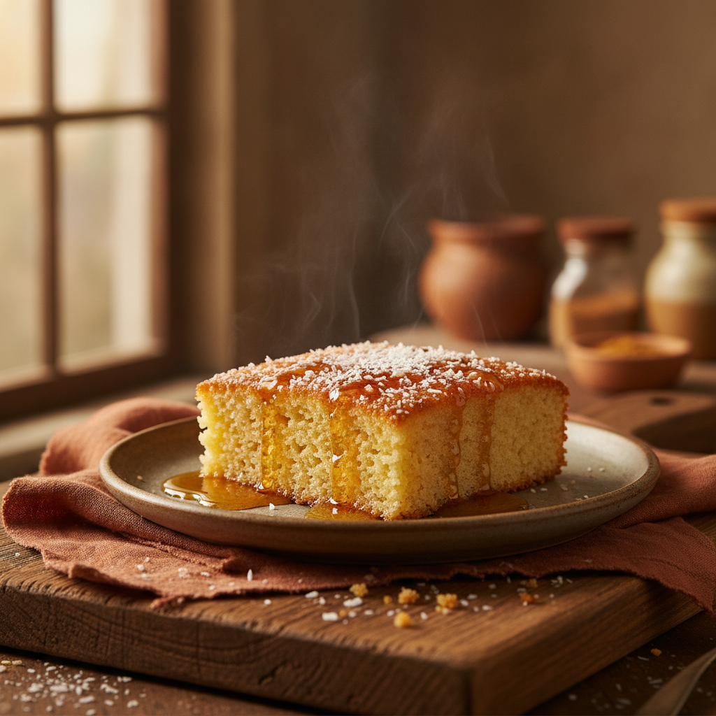 Syrup-soaked Sweet Semolina Cake with Coconut