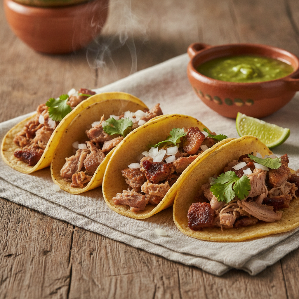 Tacos de Carnitas: Michoacán Confit Pork with Crisp Bits