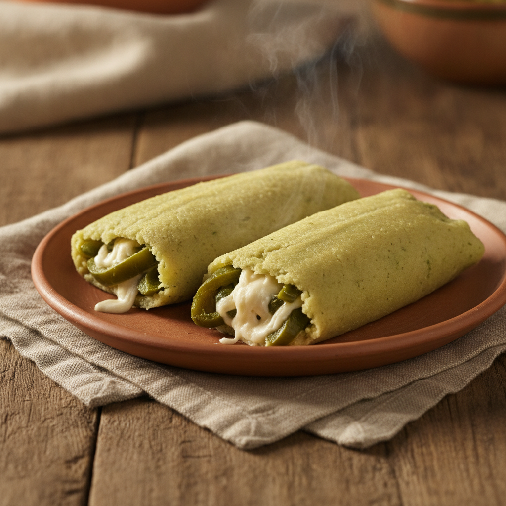 Tamales de Rajas con Queso: Roasted Poblano and Cheese Tamales