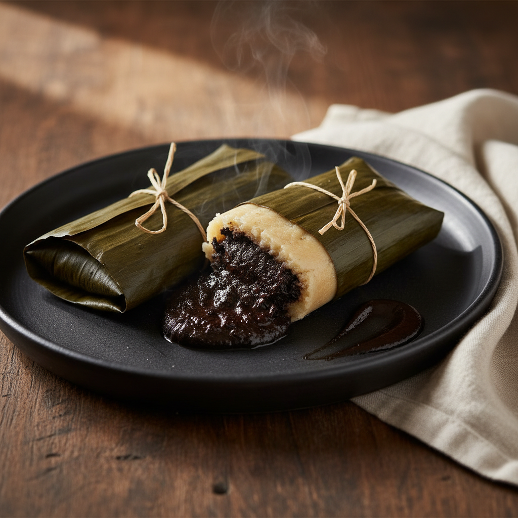 Tamales Oaxaquenos — Banana Leaf Tamales with Mole Negro