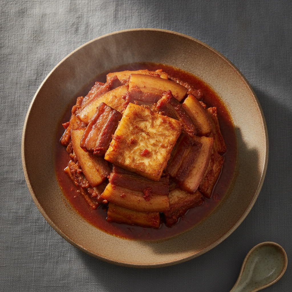 Taro and Pork Belly Braised in Red Fermented Tofu (Wu Tau Kau Yuk)