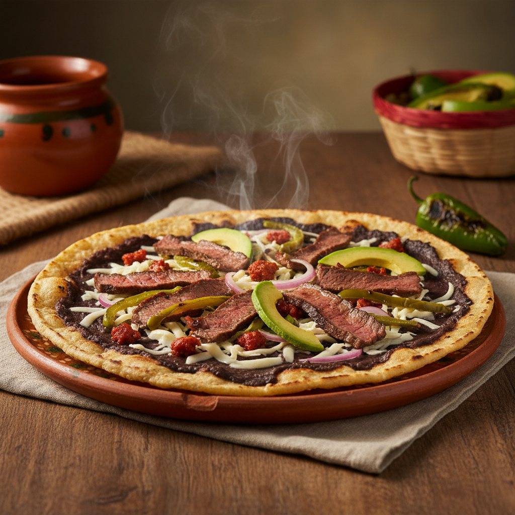 Tlayudas — Oaxacan large crispy tortilla with asiento and quesillo