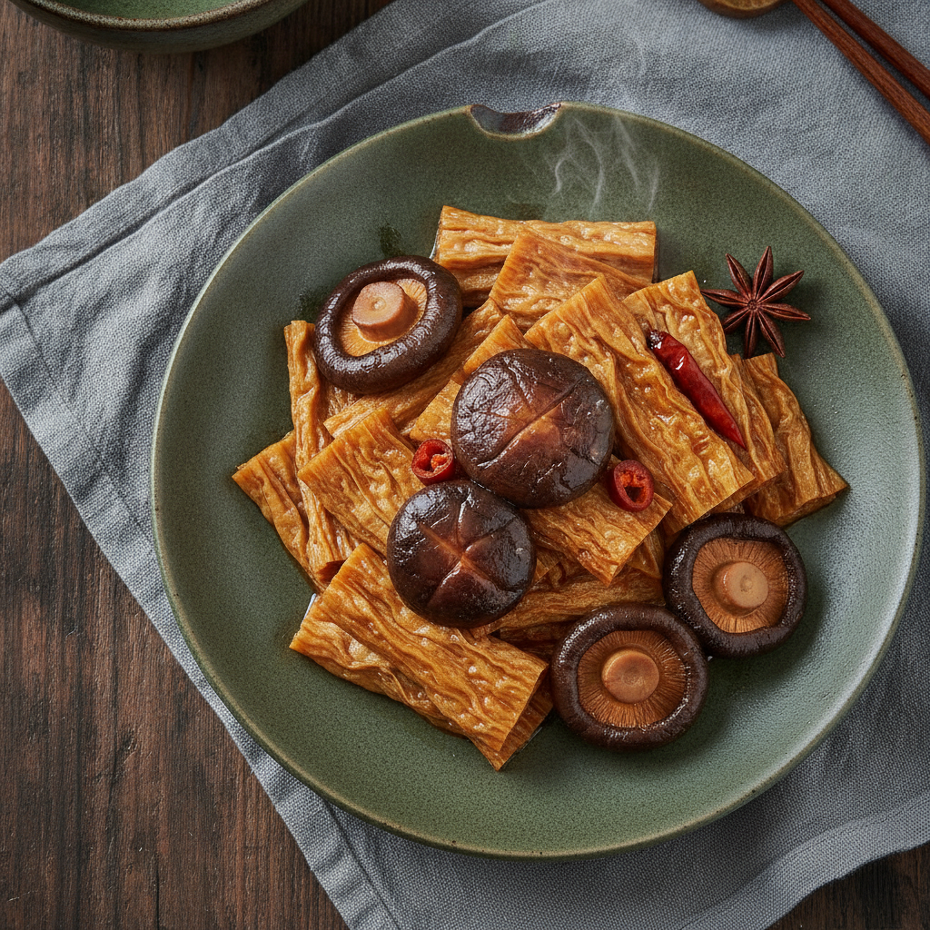 Braised Tofu Skin and Shiitake Mushrooms (腐竹烧香菇)