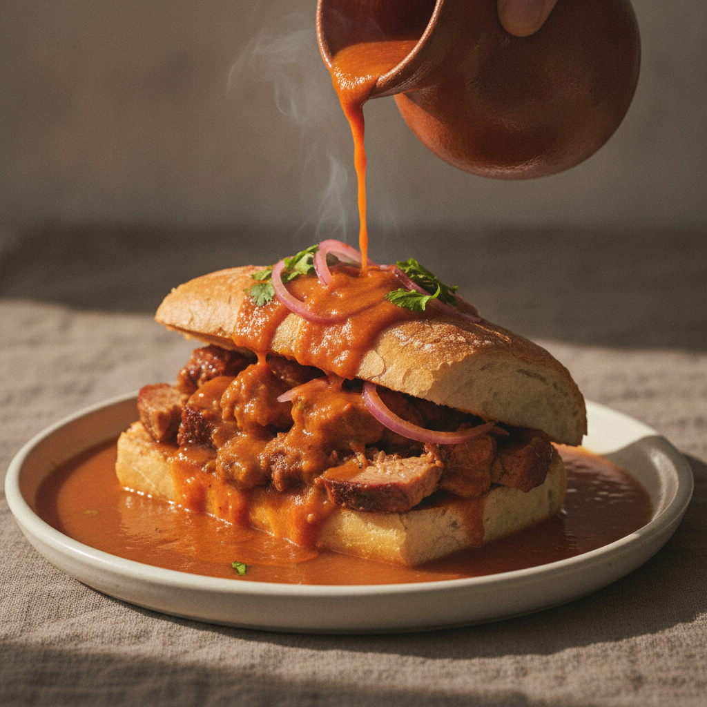 Torta Ahogada: Guadalajara's Drowned Carnitas Sandwich in Chile de Árbol Salsa