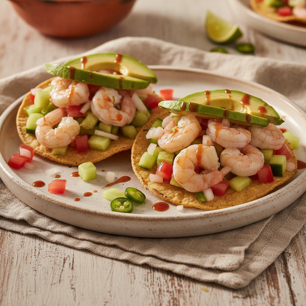 Tostadas de Ceviche Estilo Sinaloa — Shrimp, Cucumber, and the Perfect Lime Cure