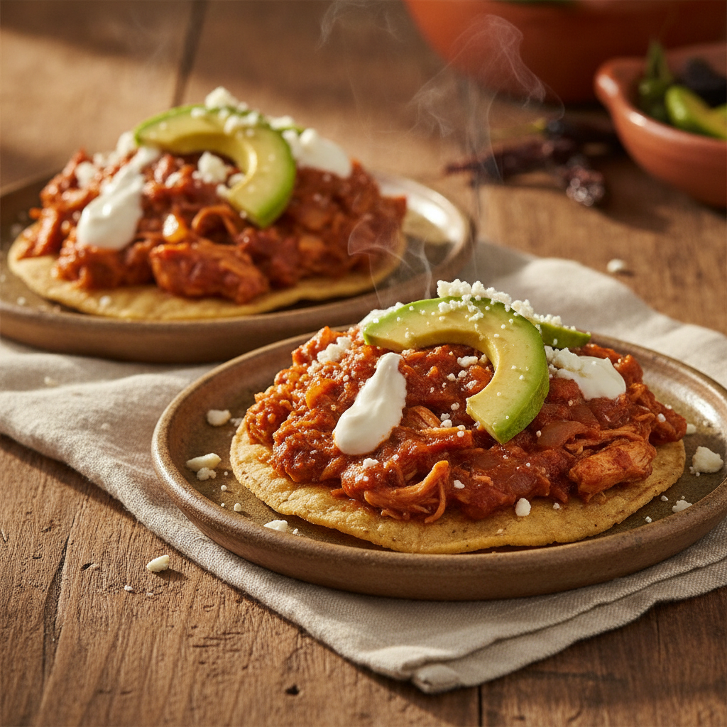 Tostadas de Tinga: Puebla's Chipotle Chicken on Crispy Tortillas