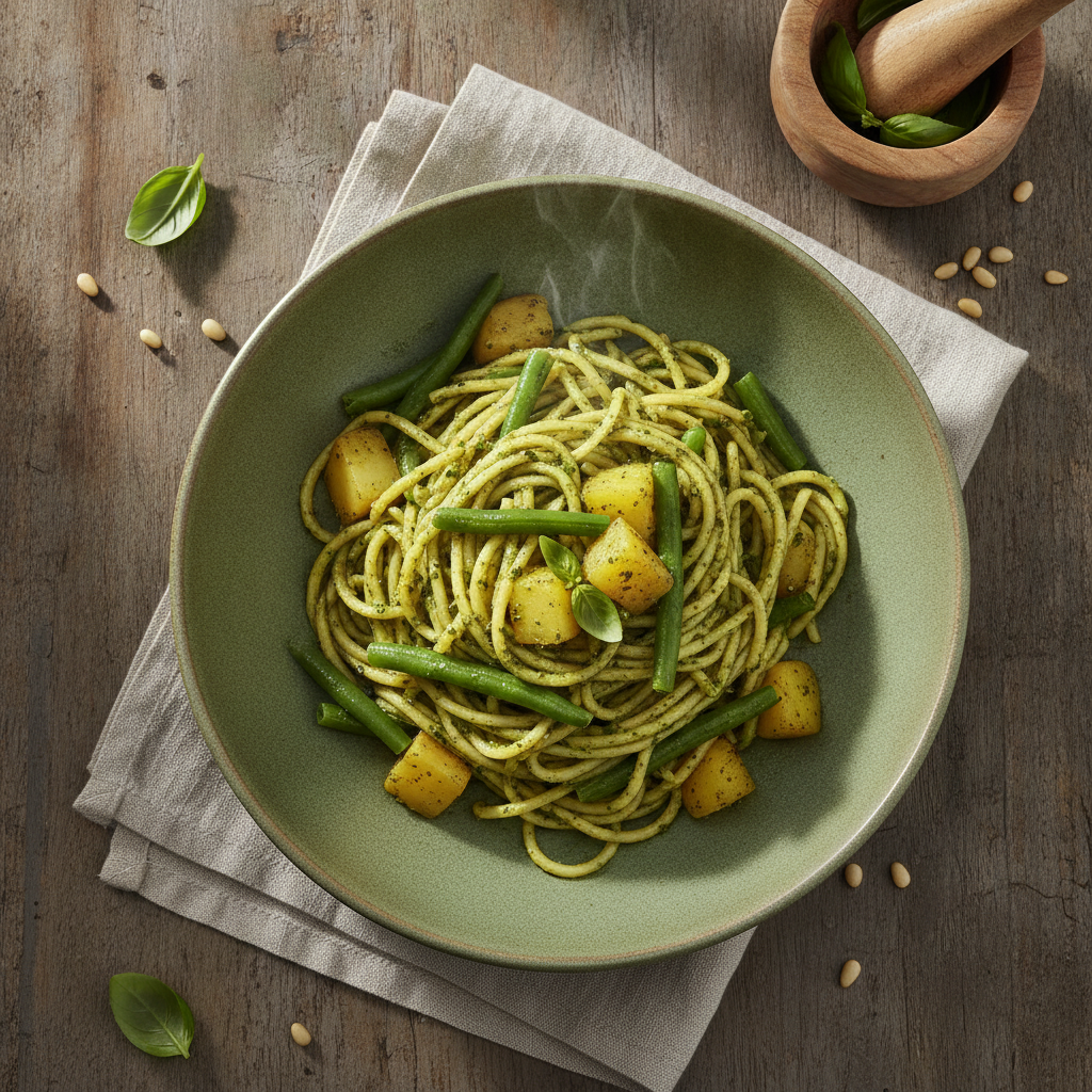 Trenette al Pesto with Green Beans and Potatoes