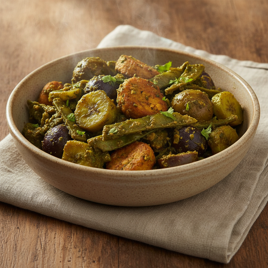 Undhiyu — Gujarati Winter Vegetable Casserole with Fenugreek Dumplings