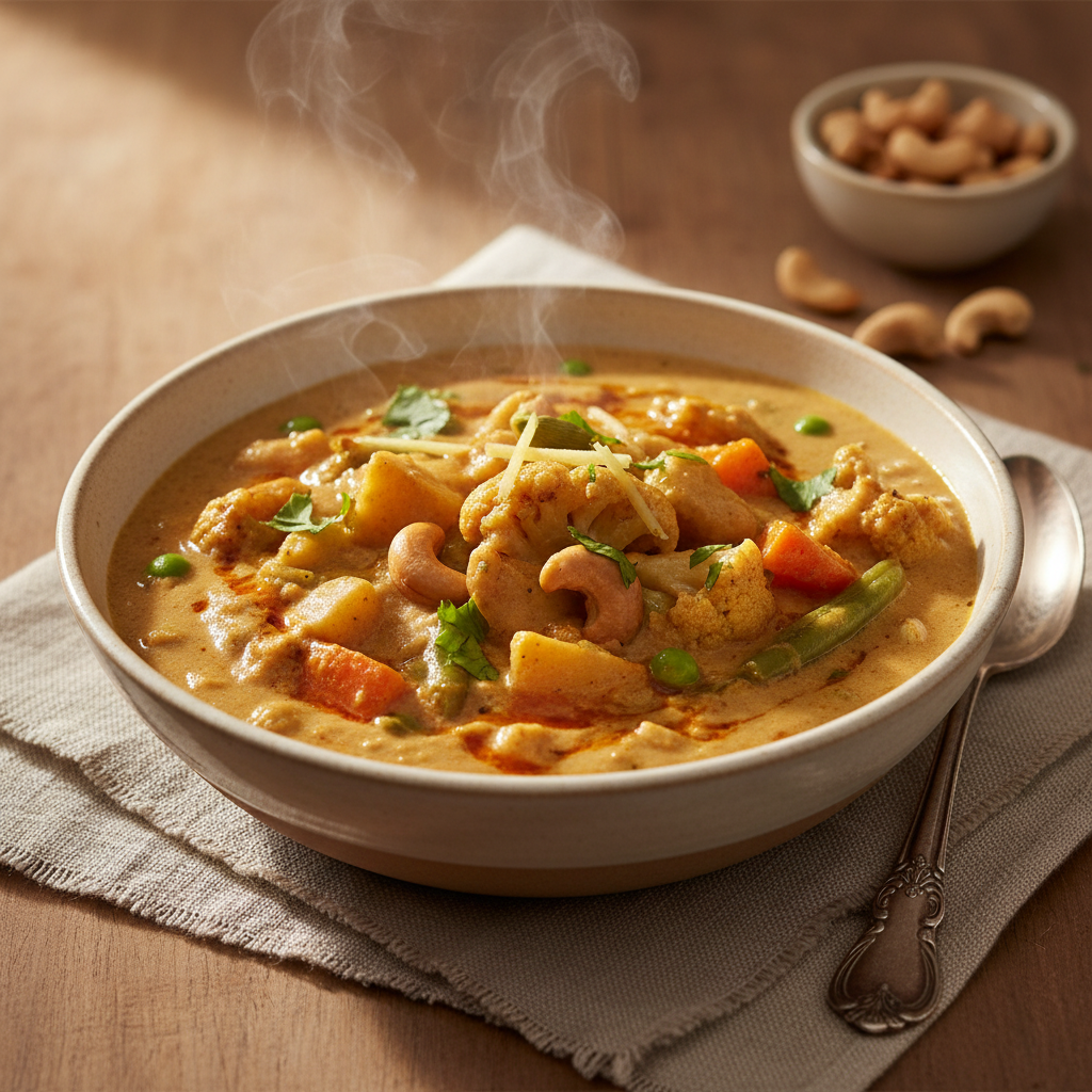 Vegetable Korma: Mild, Creamy, Ginger-Cardamom