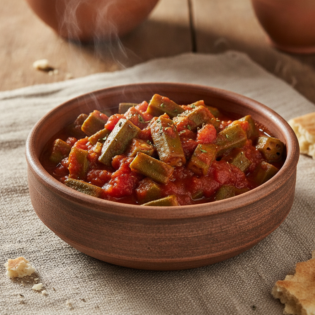 Vegetarian Bamia Okra Stew in Tomato Sauce