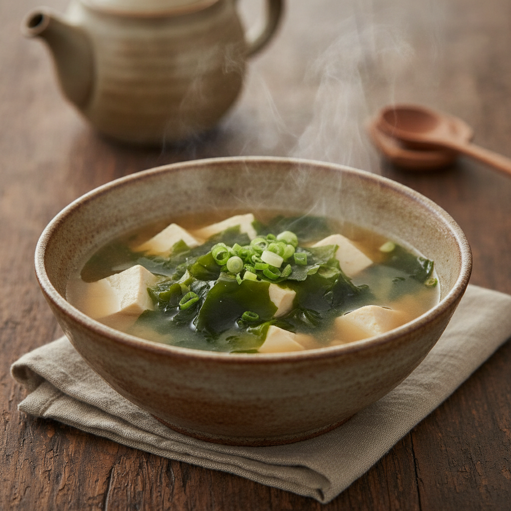 Wakame and Tofu Miso Shiru Traditional Japanese Soup