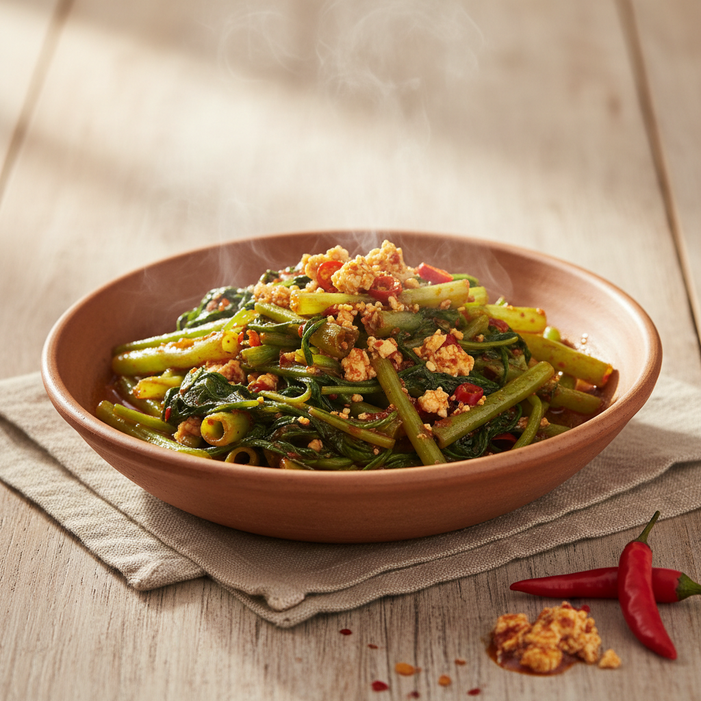 Water Spinach with Chili and Fermented Tofu: Kong Xin Cai