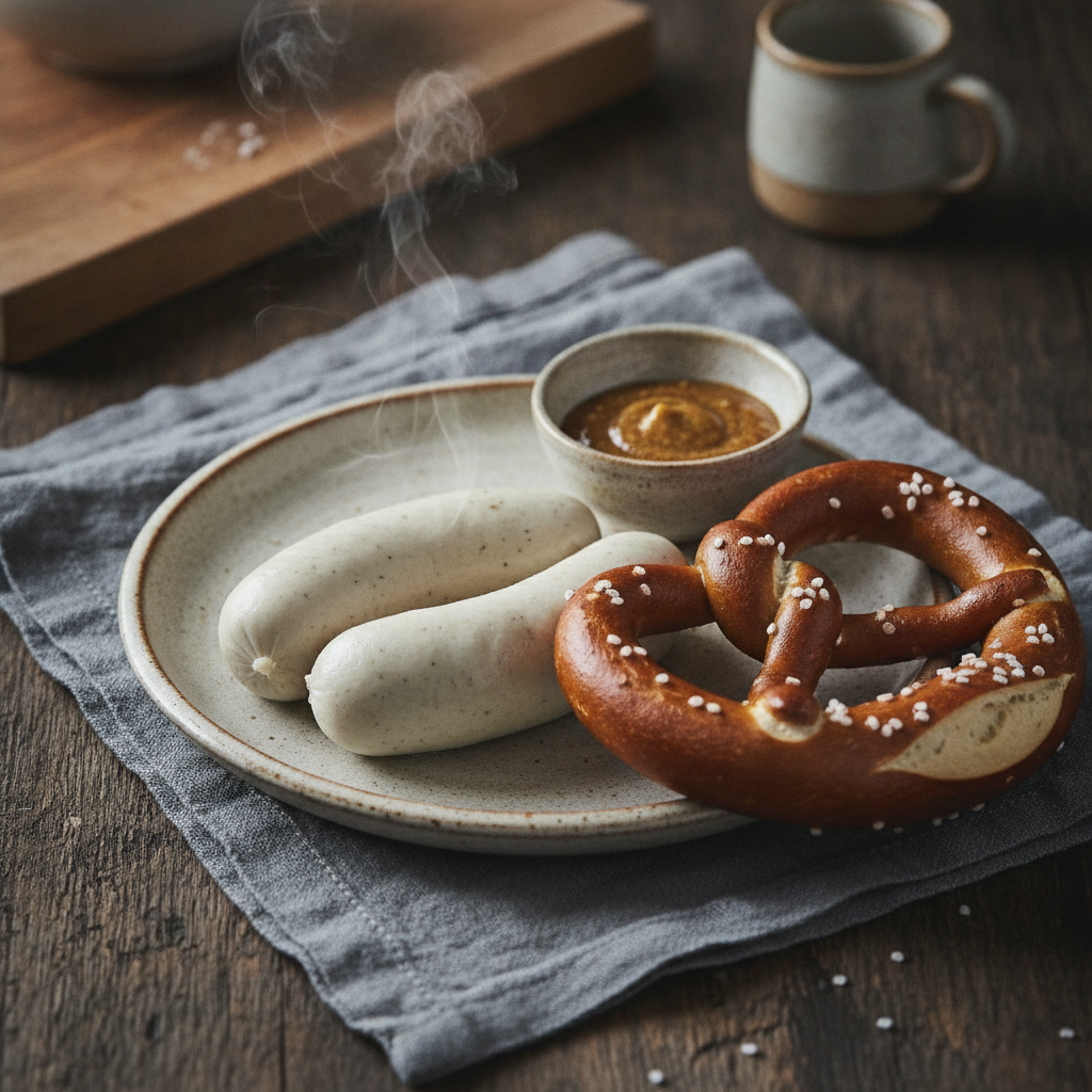 Bavarian White Sausage with Sweet Mustard and Pretzel
