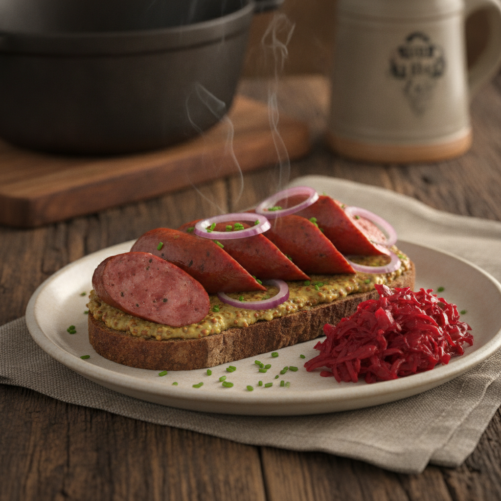 Classic Open Faced German Sausage Sandwich