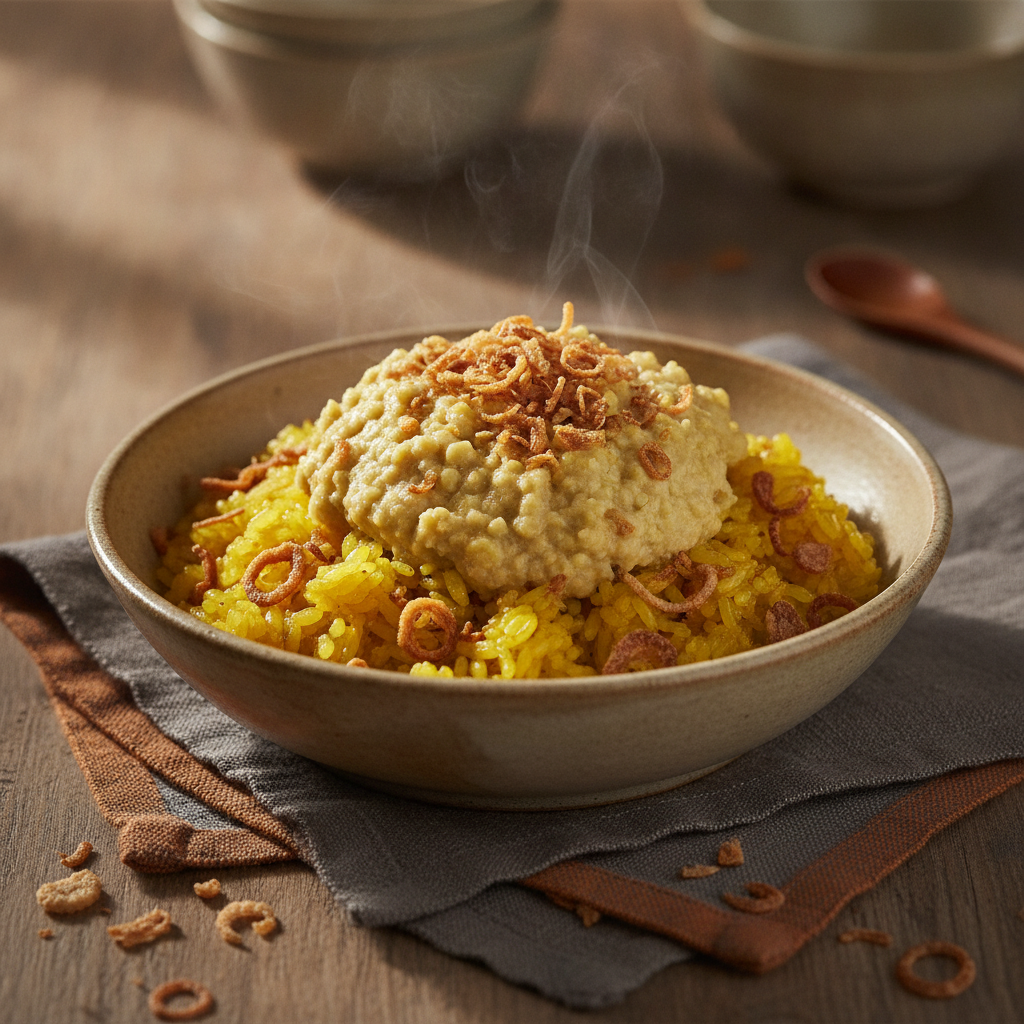 Savory Sticky Rice with Mung Bean and Fried Shallots
