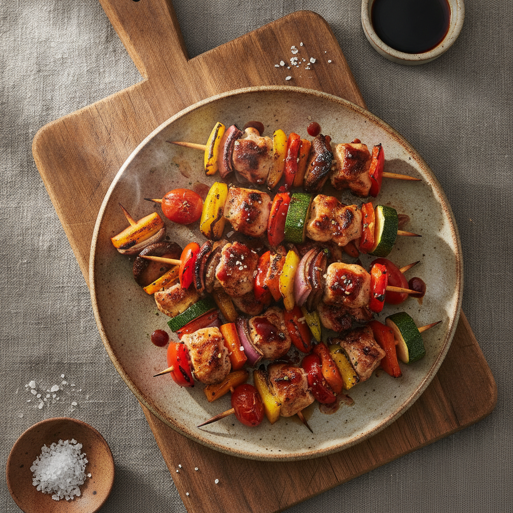 Assorted Grilled Chicken And Vegetable Skewers