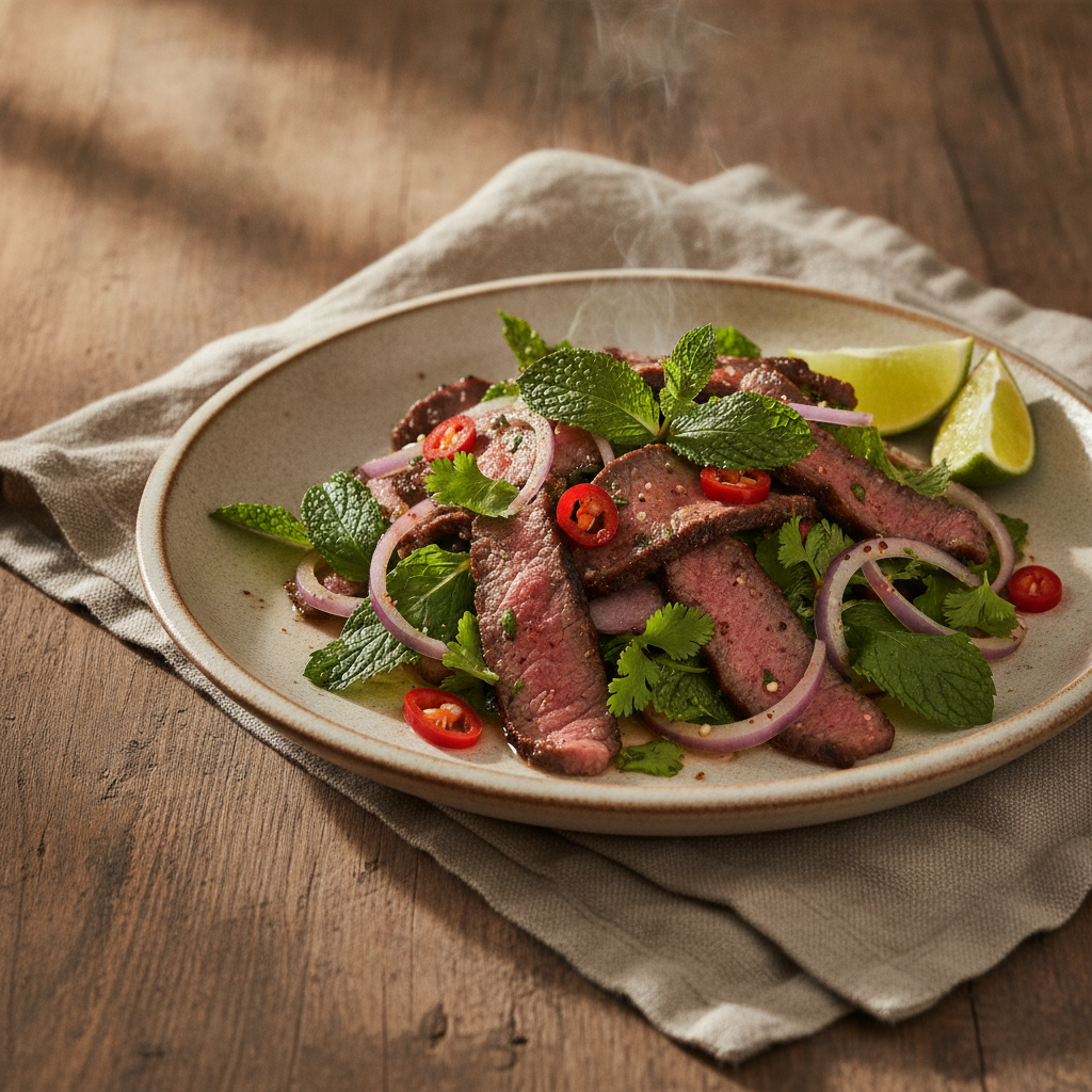 Spicy Grilled Beef Salad with Mint and Lime
