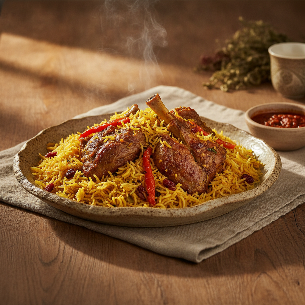 Fragrant slow-cooked meat and rice baked in a pit
