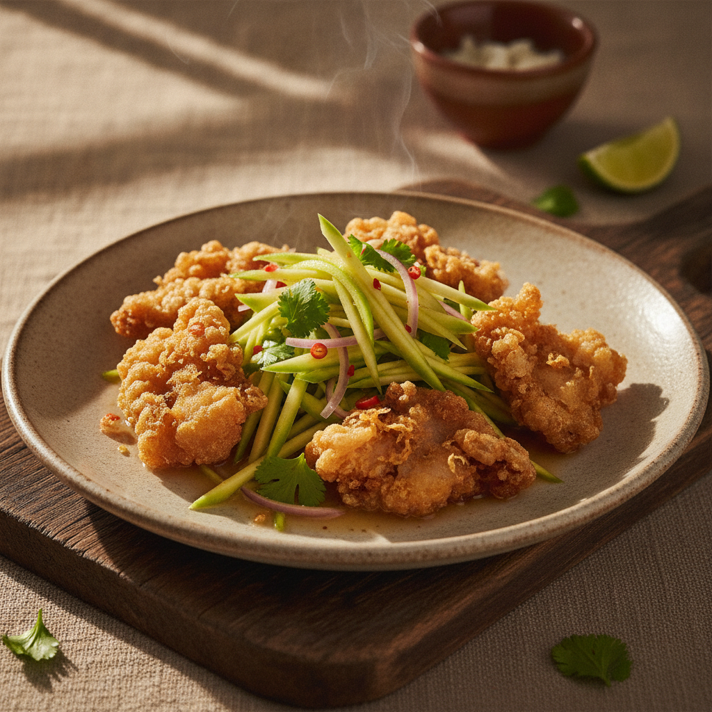 Crispy Fluffy Catfish Salad with Zesty Green Mango