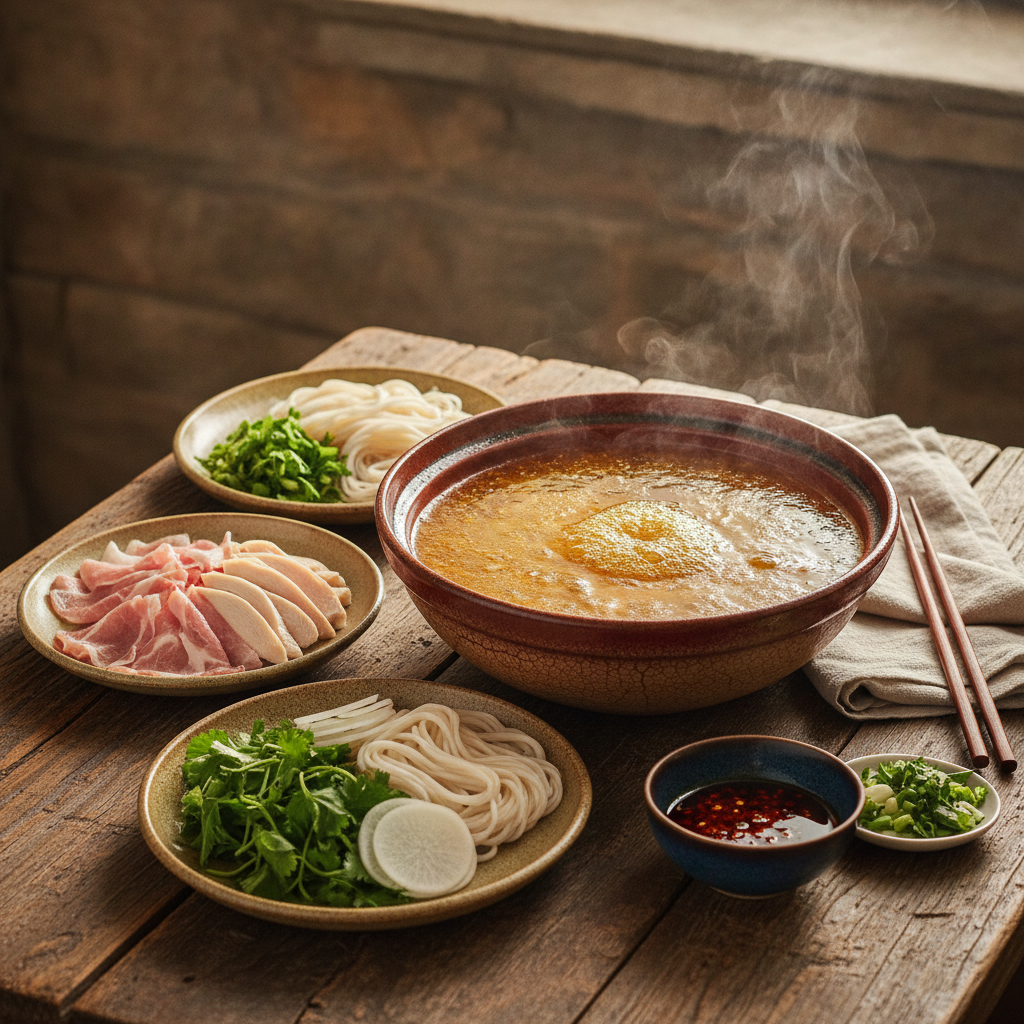 Yunnan Crossing the Bridge Noodles — Table Assembly, Scalding Broth