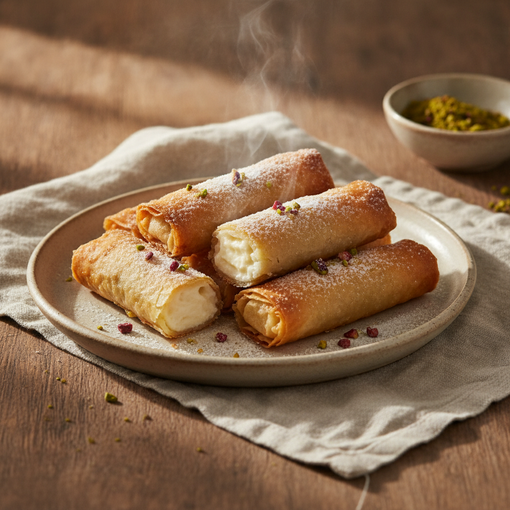 Znoud el Sitt Cream Filled Phyllo Rolls